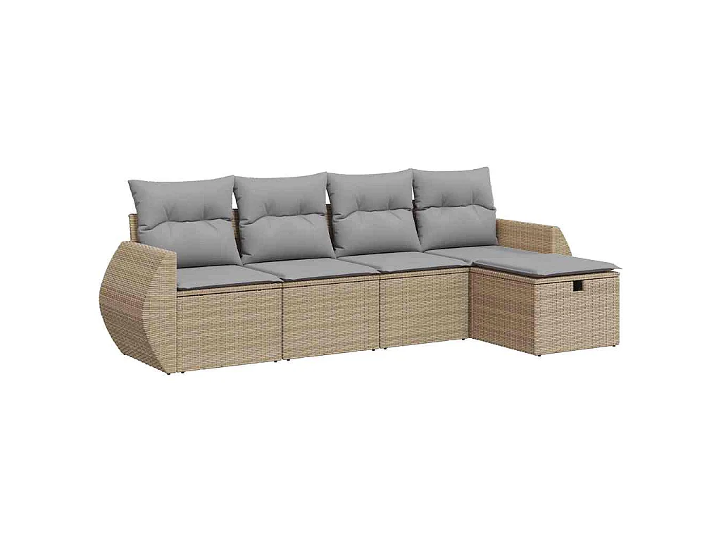 Set Divano da Giardino 5 pz con Cuscini Beige in Polyrattan