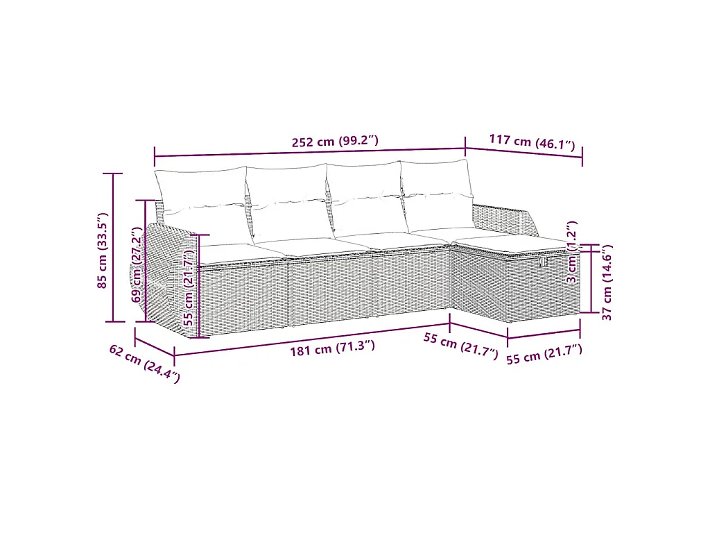 Set Divano da Giardino 5 pz con Cuscini Beige in Polyrattan