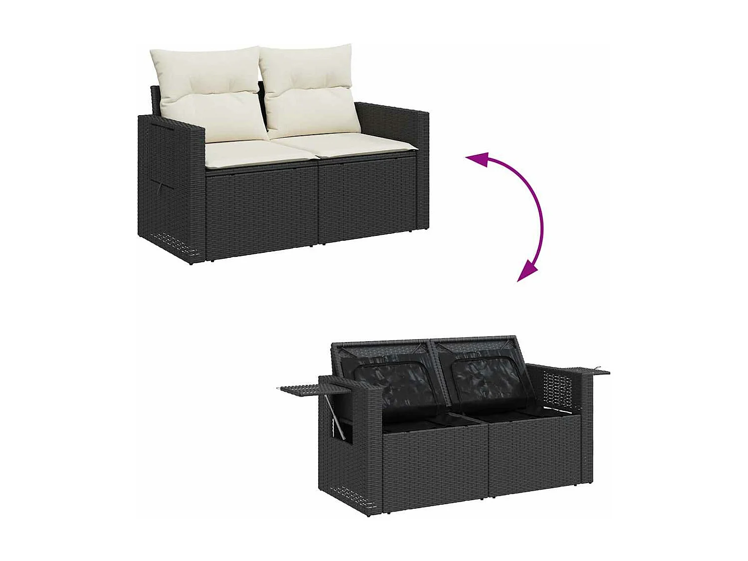 9-delige Loungeset met kussens poly rattan zwart