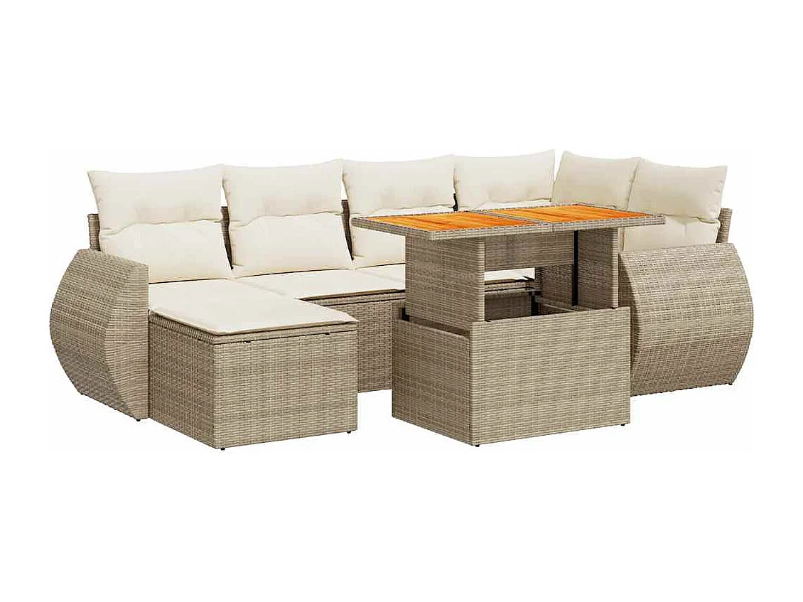 Salon de jardin avec coussins 7 pcs beige résine tressée