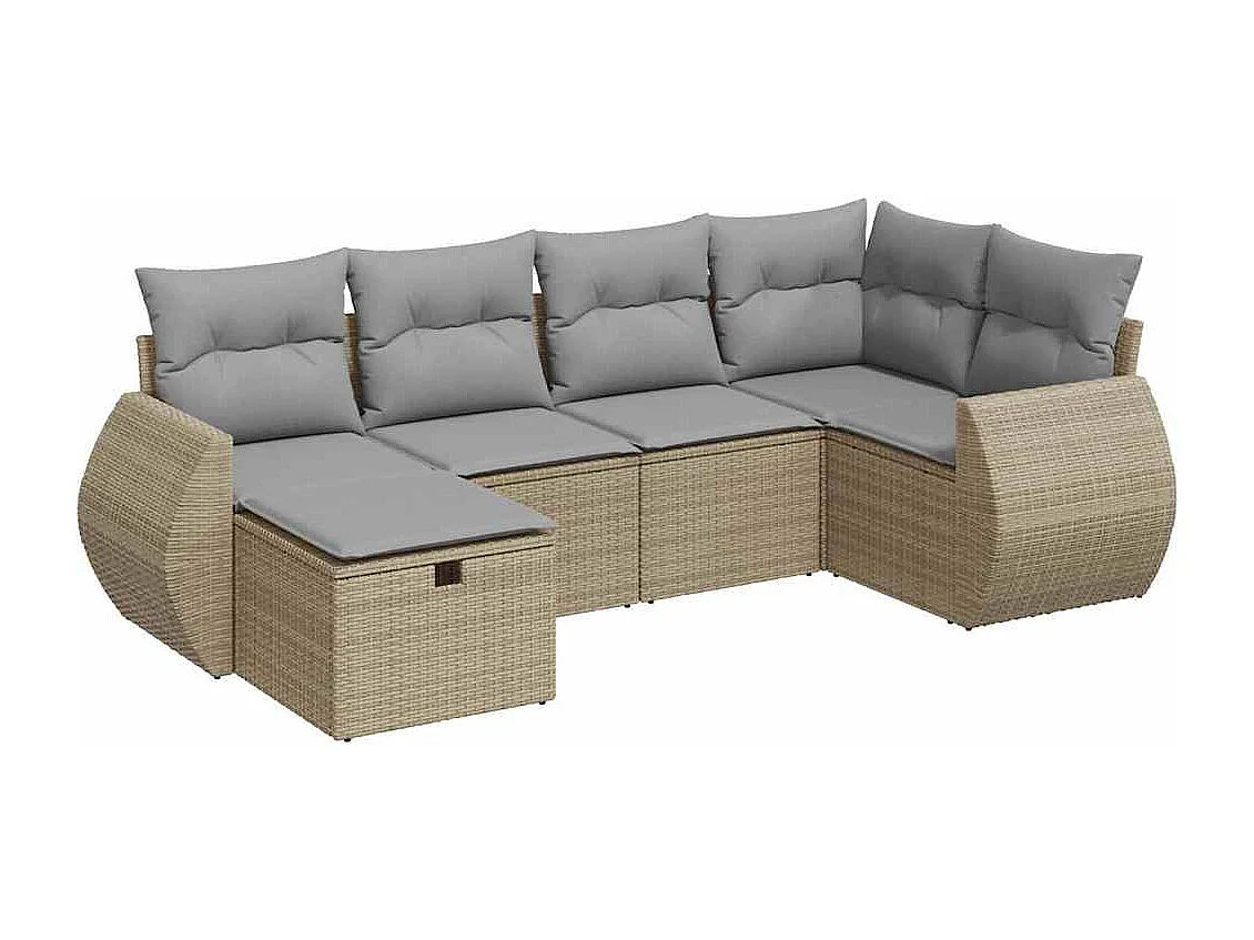 6-tlg. Garten-Sofagarnitur mit Kissen Beige Poly Rattan