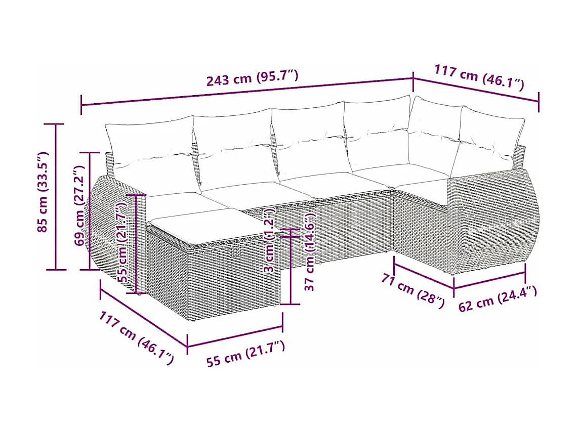 6-tlg. Garten-Sofagarnitur mit Kissen Beige Poly Rattan