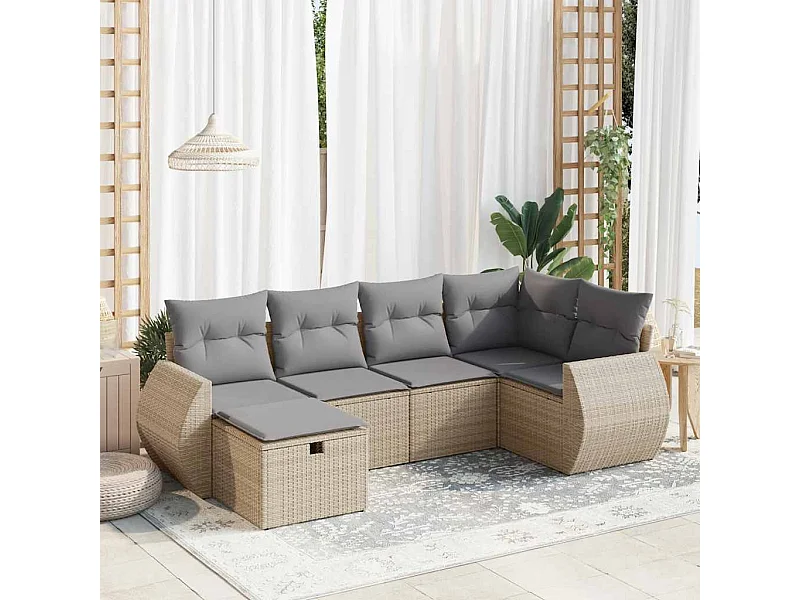 Set Divano da Giardino 6 pz con Cuscini Beige in Polyrattan
