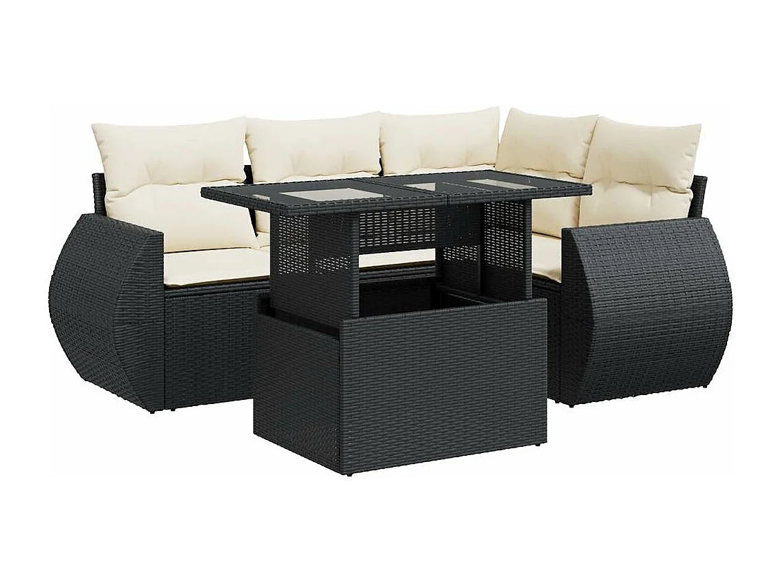 Salon de jardin 5 pcs avec coussins noir résine tressée