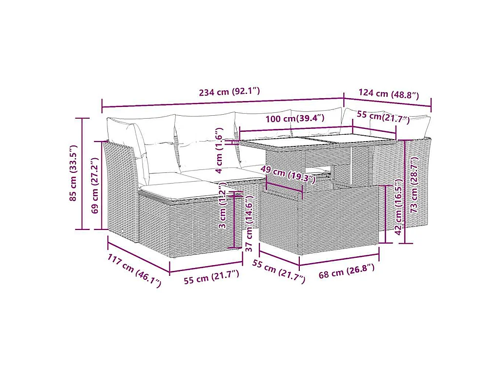 7-tlg. Garten-Sofagarnitur mit Kissen Beige Poly Rattan