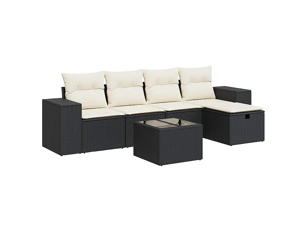 Set Divano da Giardino 6 pz con Cuscini Nero in Polyrattan