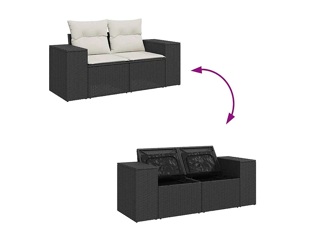 Set Divano da Giardino 6 pz con Cuscini Nero in Polyrattan