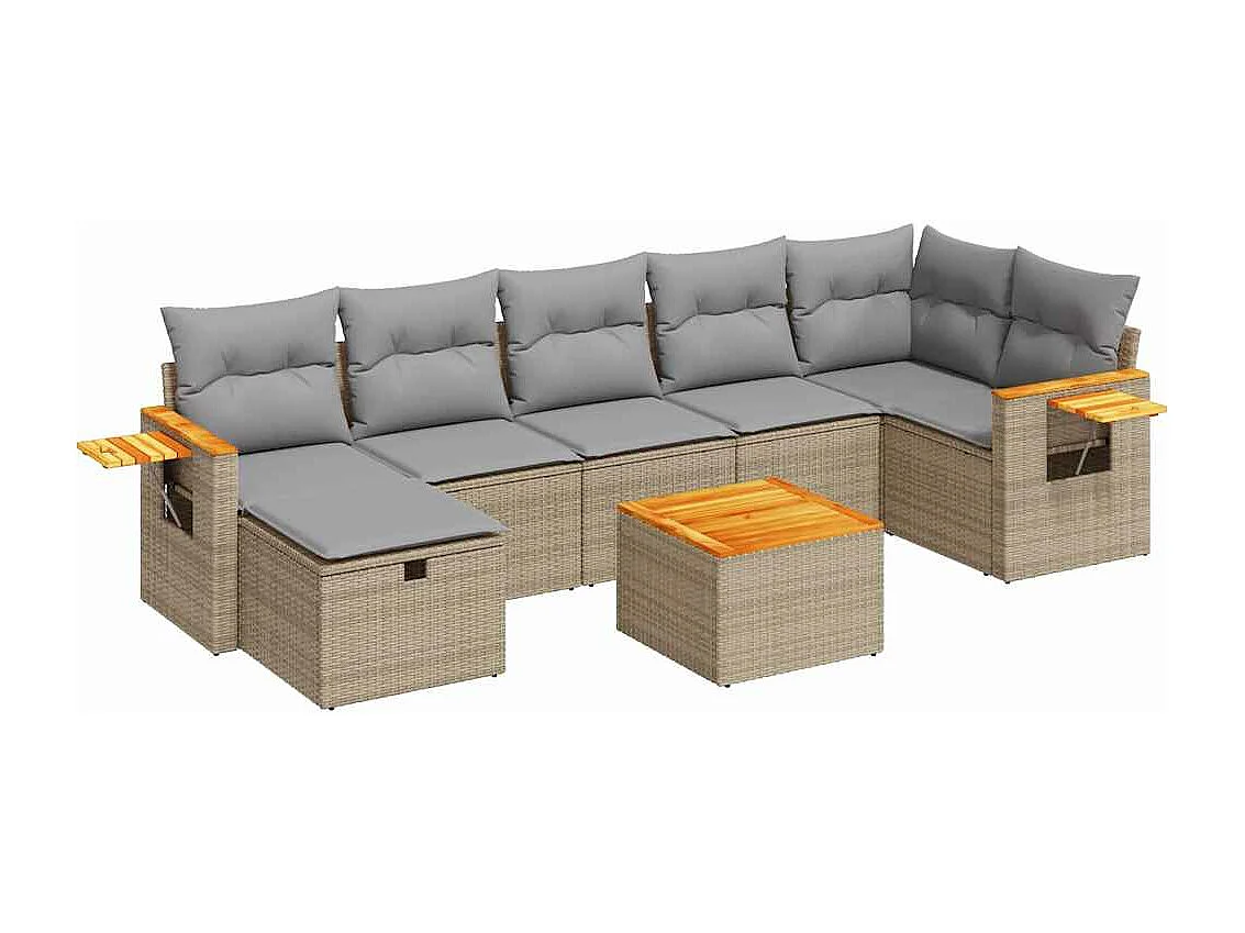 Set Divano da Giardino 8 pz con Cuscini Beige in Polyrattan
