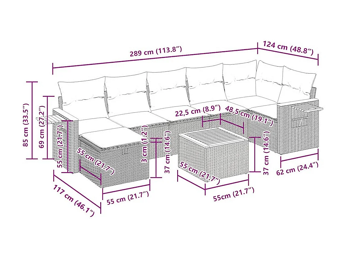Set Divano da Giardino 8 pz con Cuscini Beige in Polyrattan