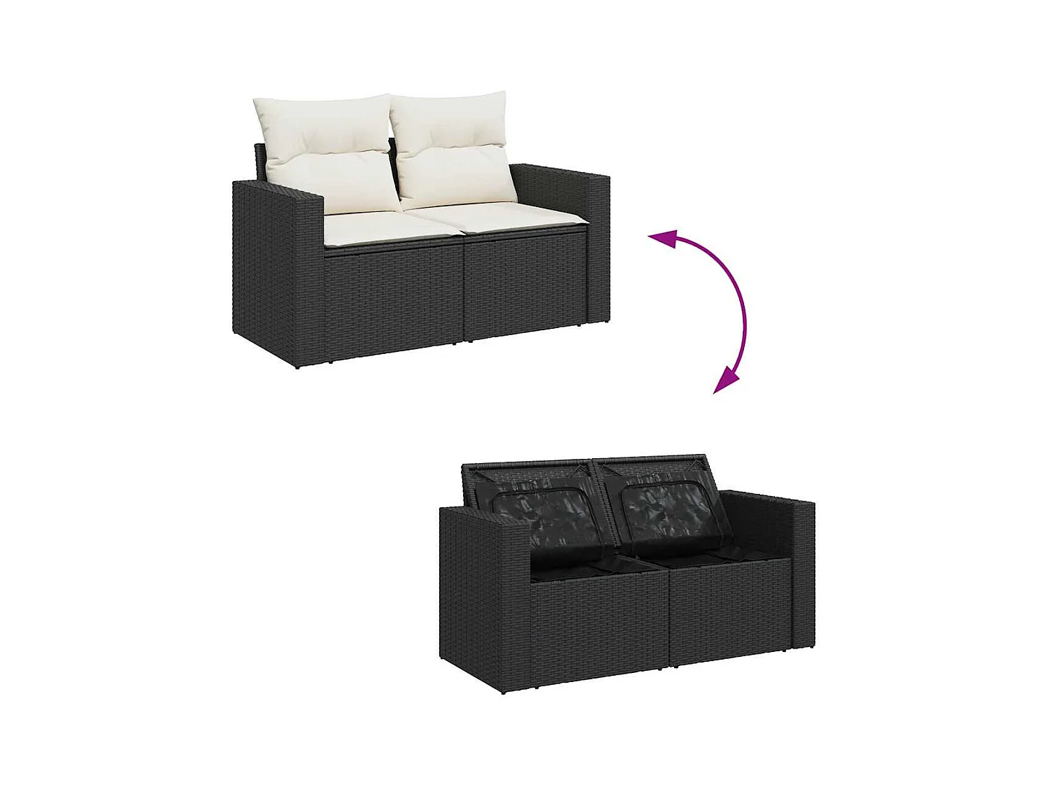 Salon de jardin avec coussins 9 pcs noir résine tressée acacia