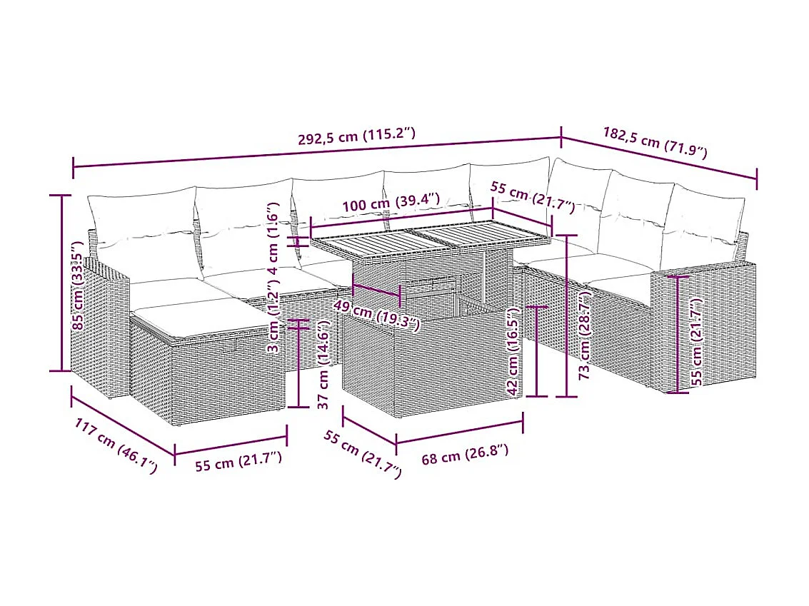 Salon de jardin avec coussins 9 pcs noir résine tressée acacia