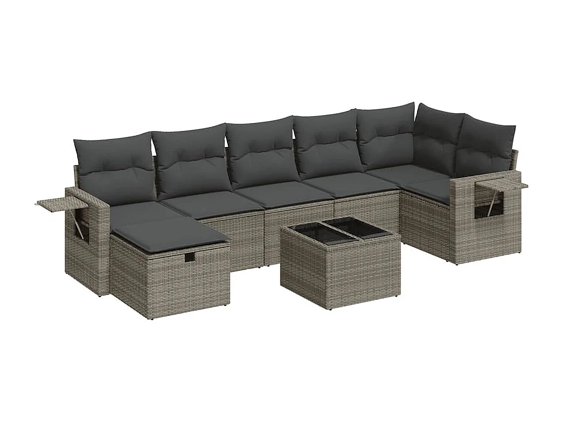 8-delige Loungeset met kussens poly rattan grijs