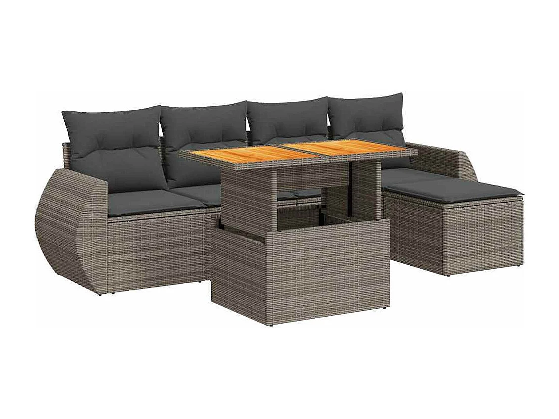 Set Divano da Giardino 6 pz con Cuscini Grigio in Polyrattan