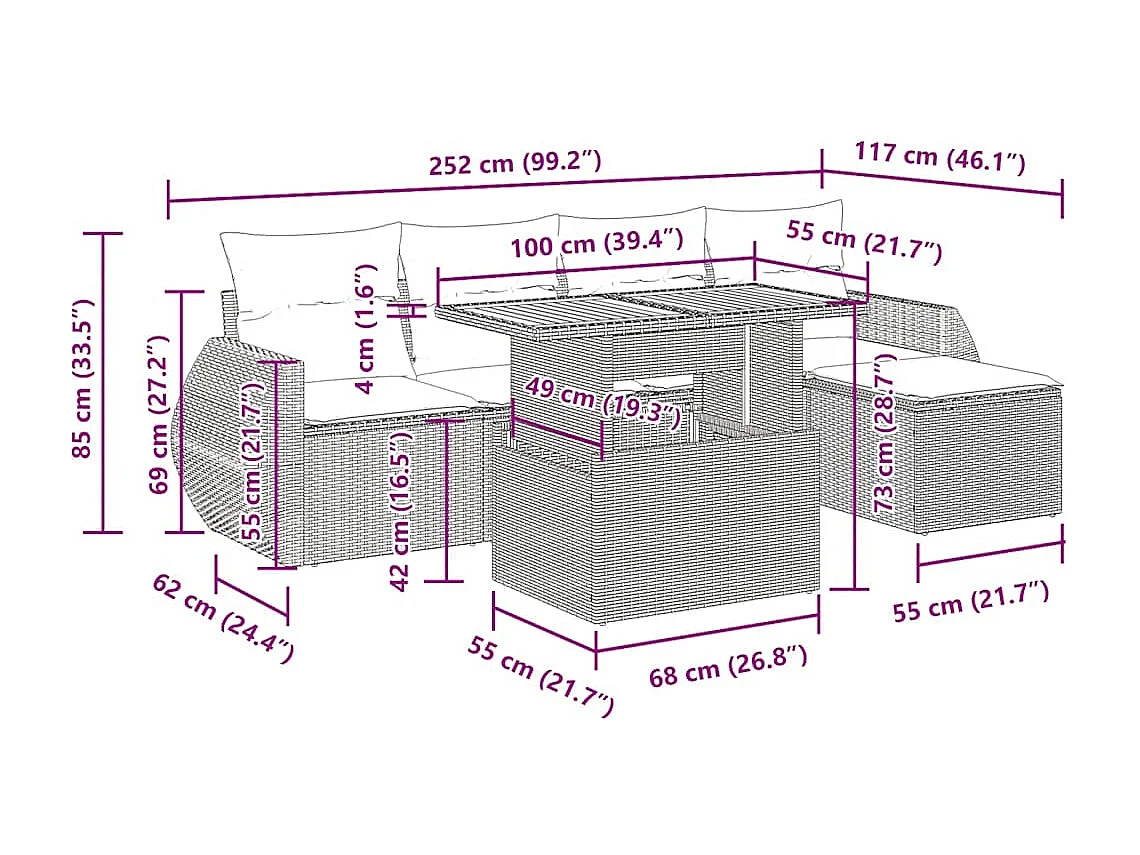 Set Divano da Giardino 6 pz con Cuscini Grigio in Polyrattan