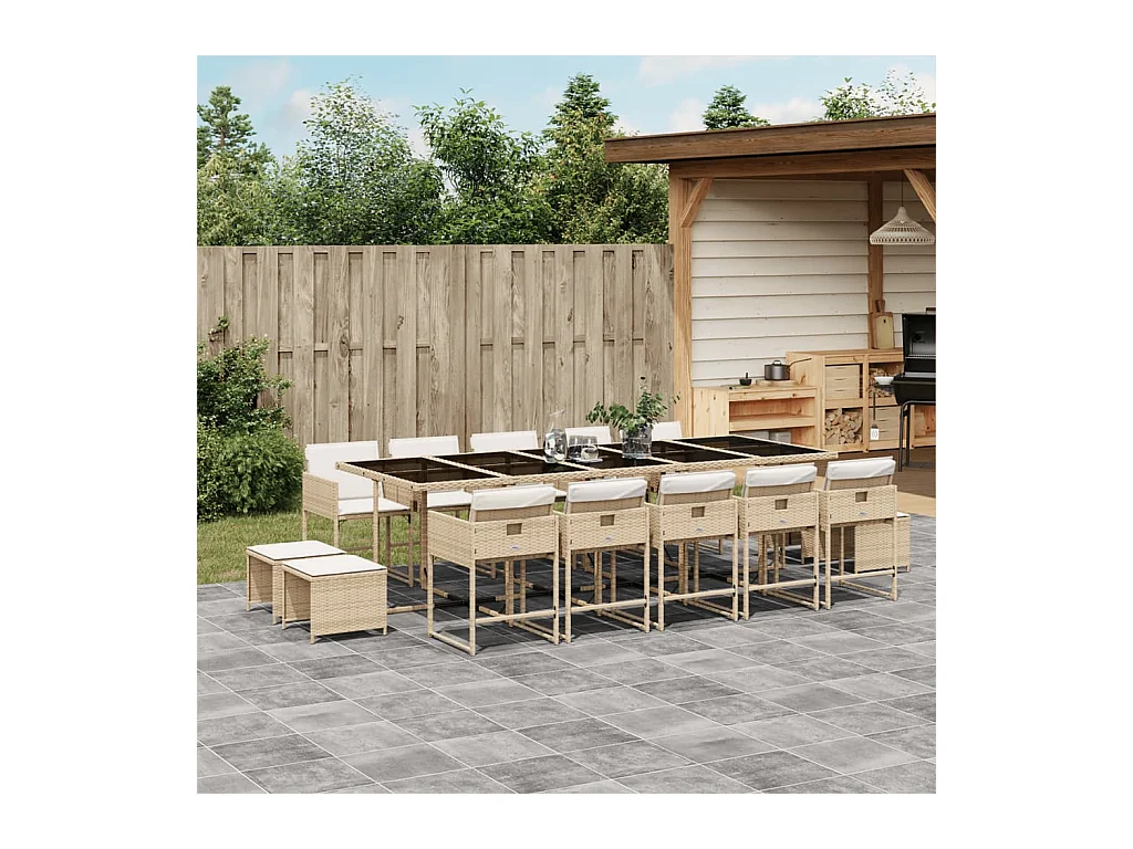 Ensemble à manger de jardin et coussins 15 pcs beige