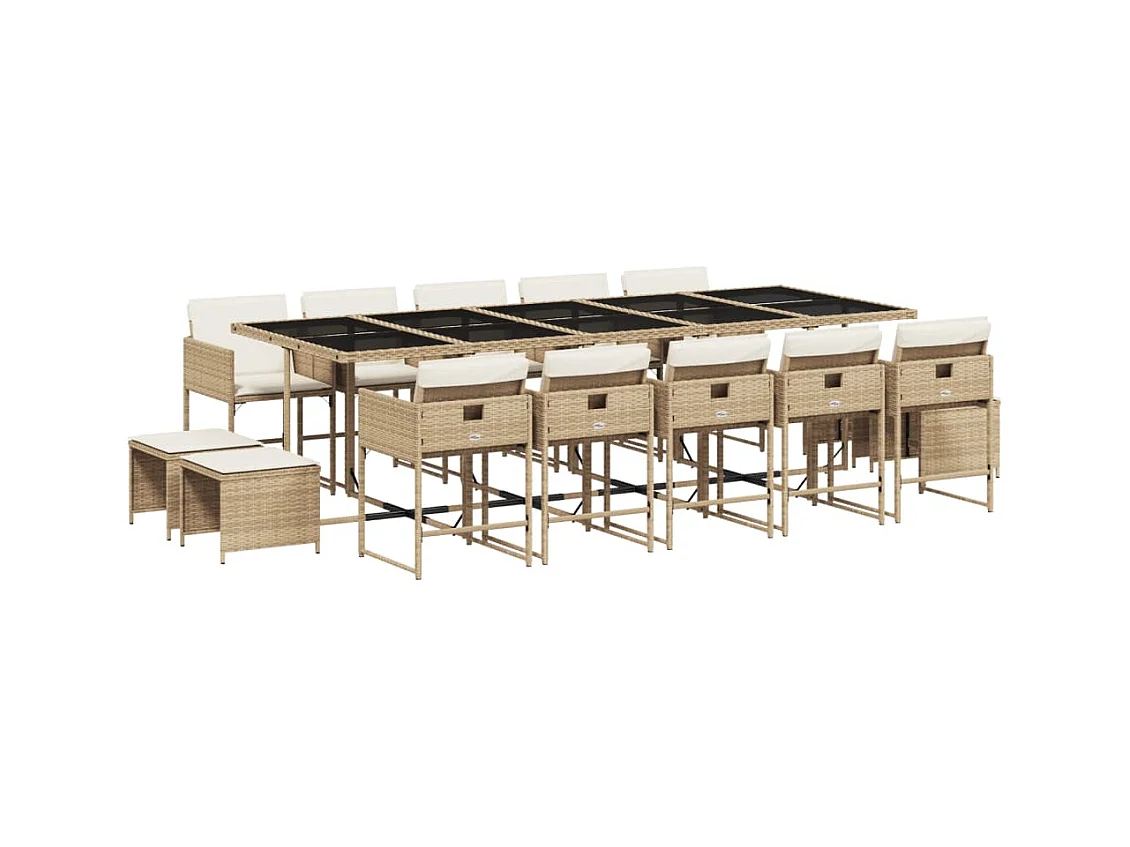 15-tlg. Garten-Essgruppe mit Kissen Beige Poly Rattan