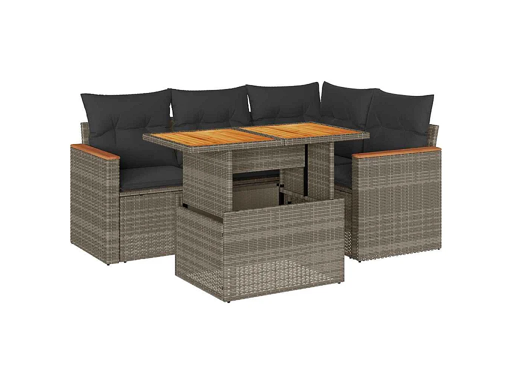 Set Divano Giardino 5 pz con Cuscini Grigio Polyrattan Acacia