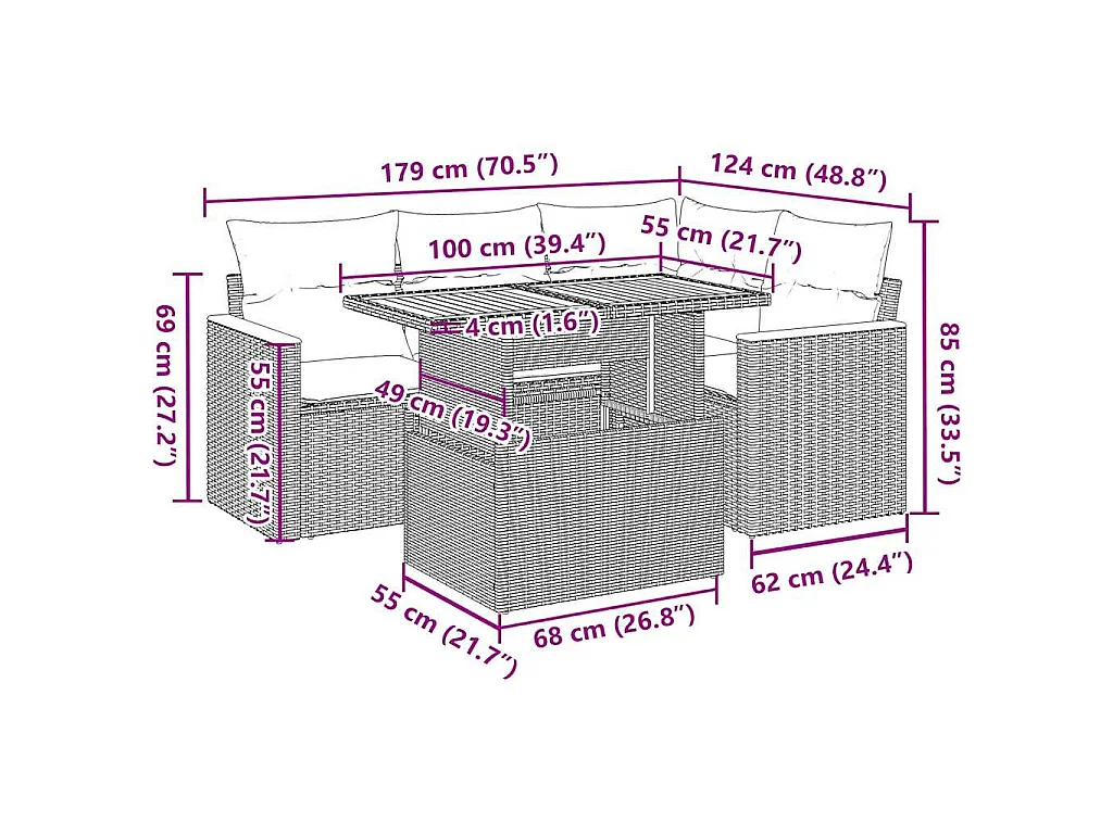 Set Divano Giardino 5 pz con Cuscini Grigio Polyrattan Acacia