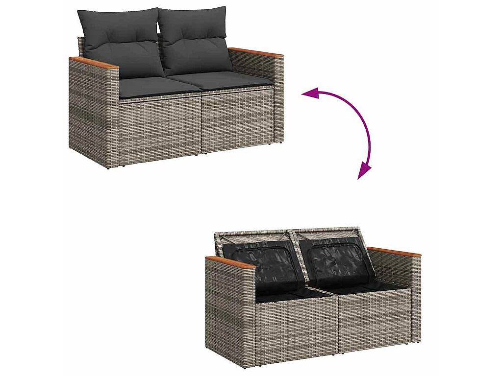 Set Divano Giardino 5 pz con Cuscini Grigio Polyrattan Acacia