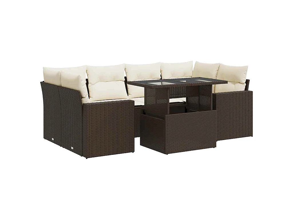 7-tlg. Garten-Sofagarnitur mit Kissen Braun Poly Rattan
