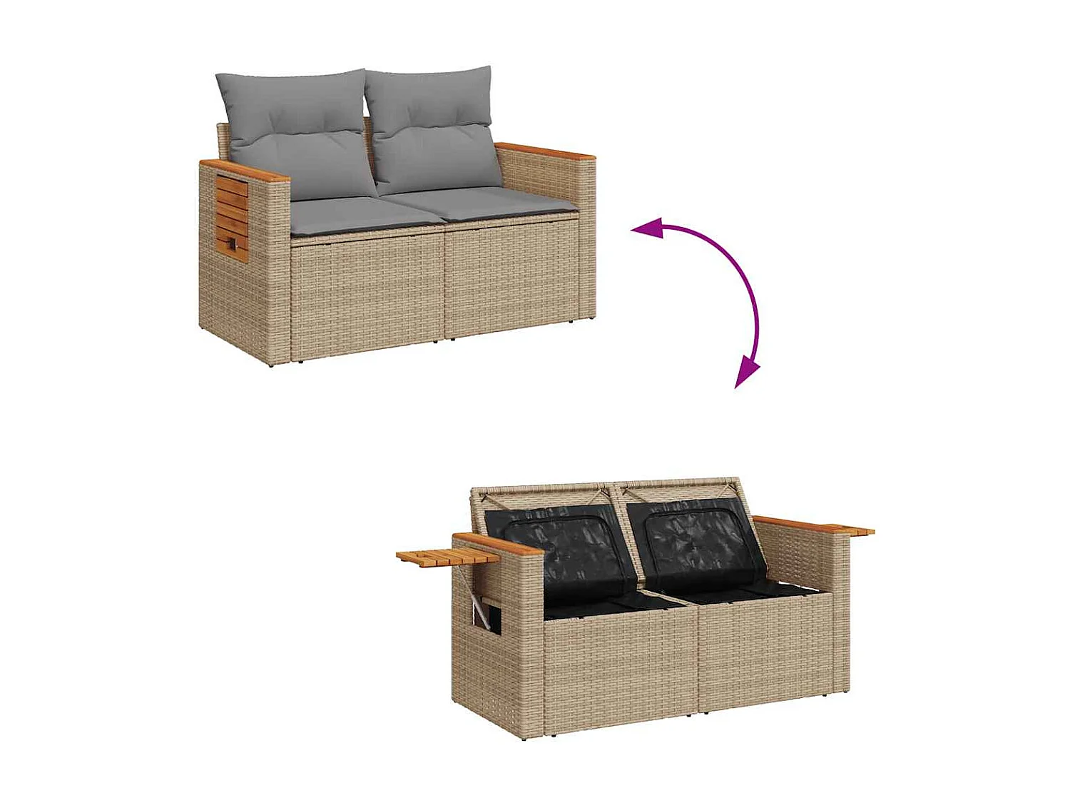 Set Divano da Giardino 4 pz con Cuscini Beige in Polyrattan