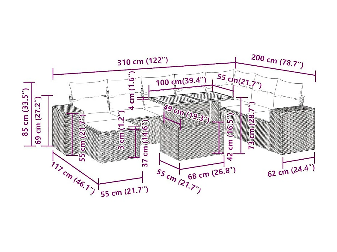 Salon de jardin avec coussins 9 pcs beige résine tressée acacia