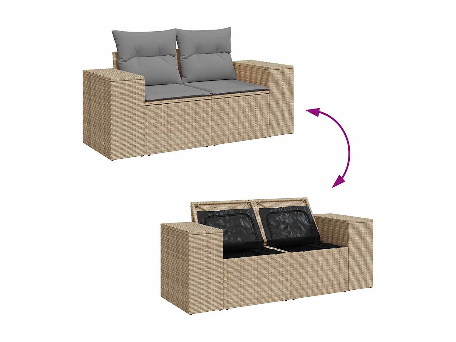 Salon de jardin avec coussins 9 pcs beige résine tressée acacia