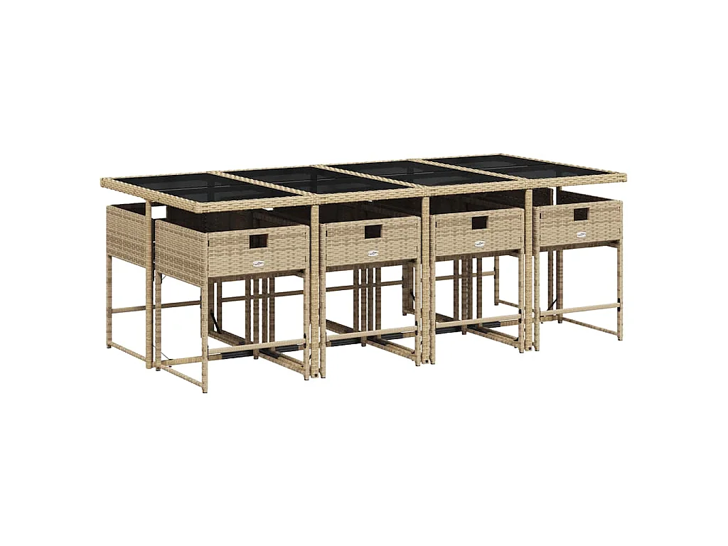 Ensemble à manger de jardin et coussins 9 pcs beige Poly rotin