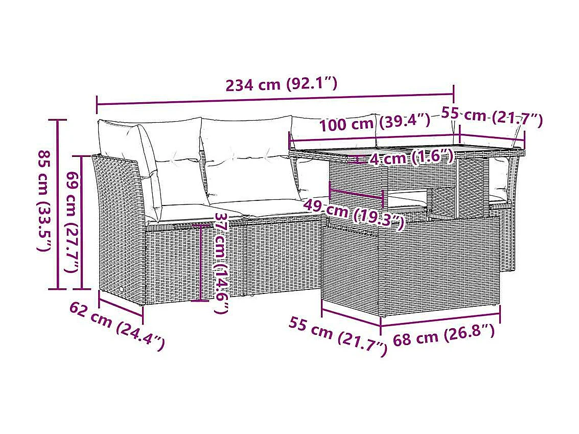 5-tlg. Garten-Sofagarnitur mit Kissen Beige Poly Rattan