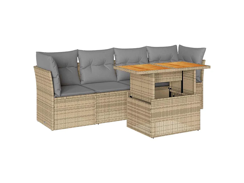 5-tlg. Garten-Sofagarnitur mit Kissen Beige Poly Rattan