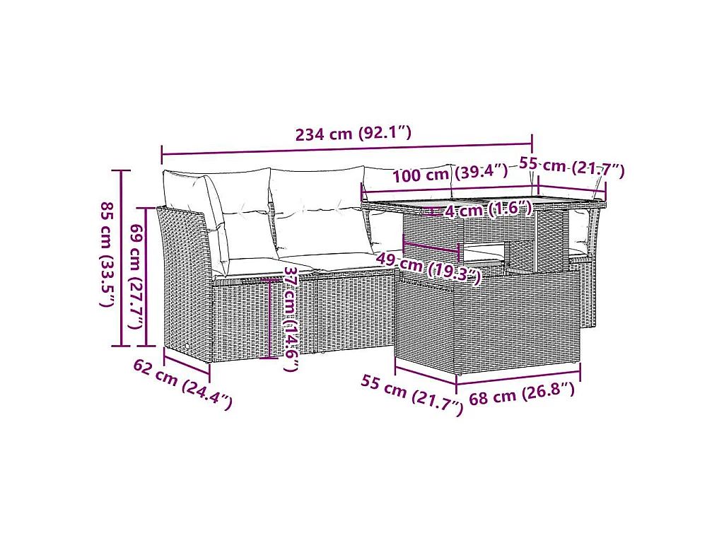 5-tlg. Garten-Sofagarnitur mit Kissen Beige Poly Rattan