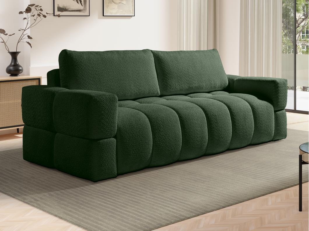 Canapé 3 places convertible en tissu bouclette vert ISSORO II