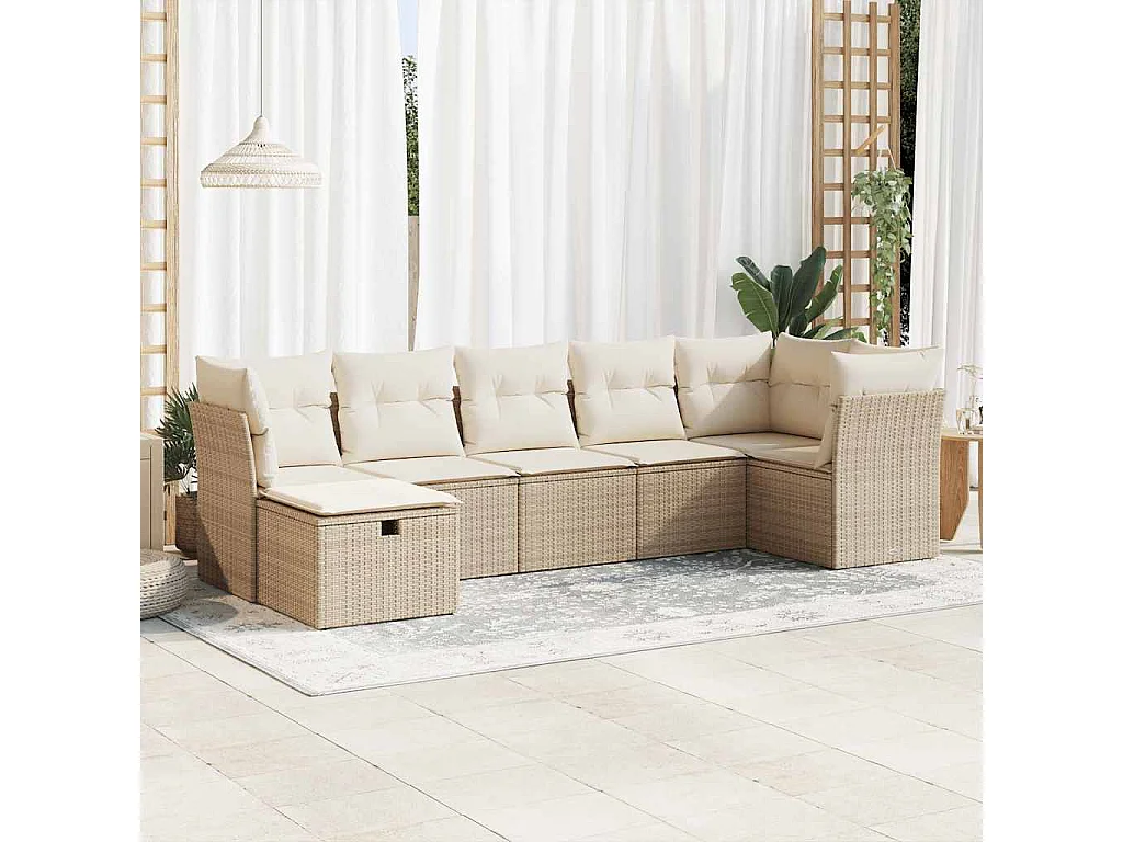 Set Divani da Giardino 7 pz con Cuscini Beige in Polyrattan