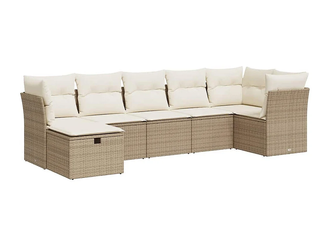 Set Divani da Giardino 7 pz con Cuscini Beige in Polyrattan