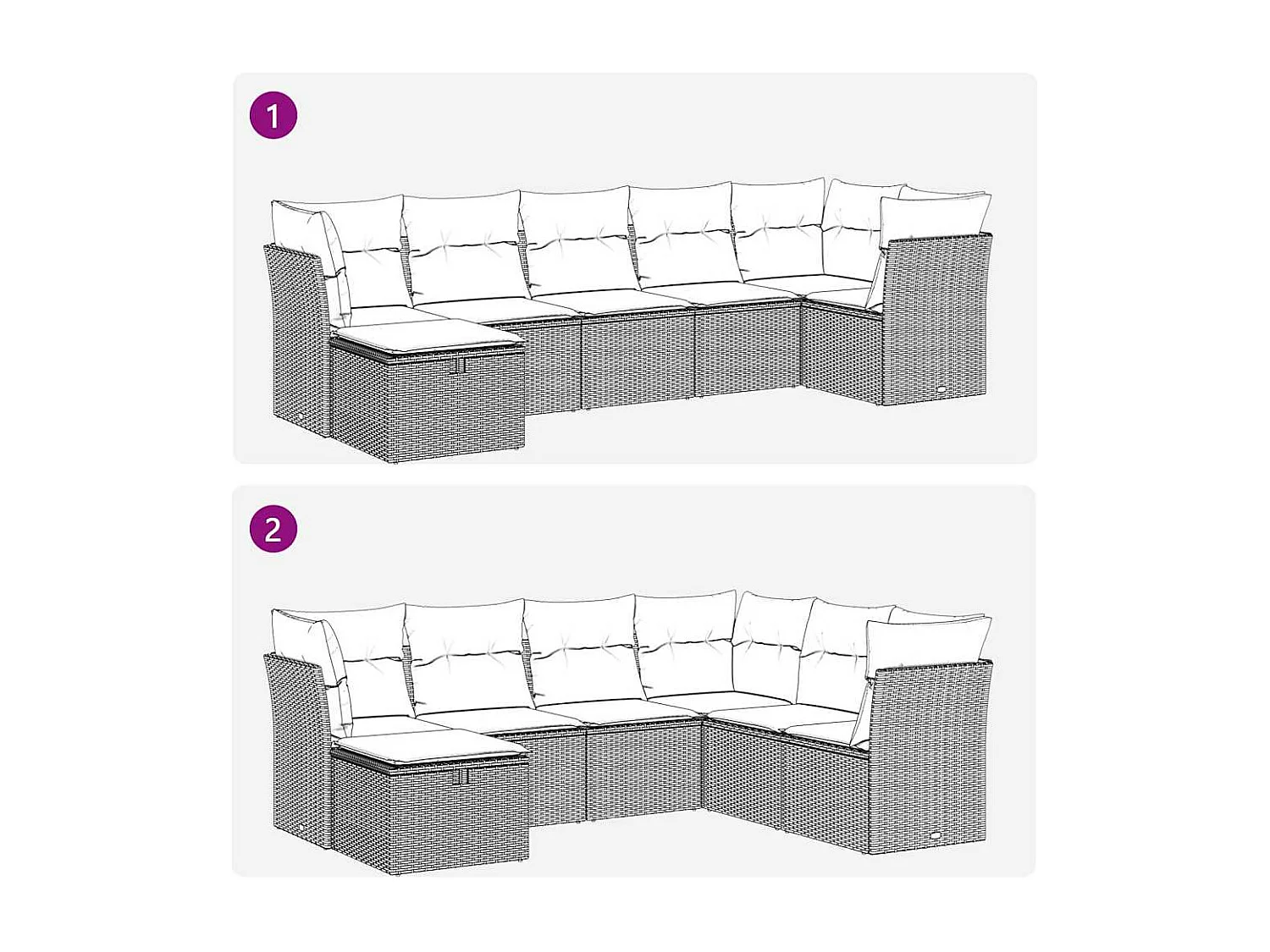Set Divani da Giardino 7 pz con Cuscini Beige in Polyrattan