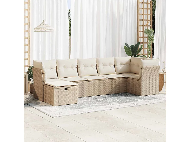 Set Divani da Giardino 7 pz con Cuscini Beige in Polyrattan
