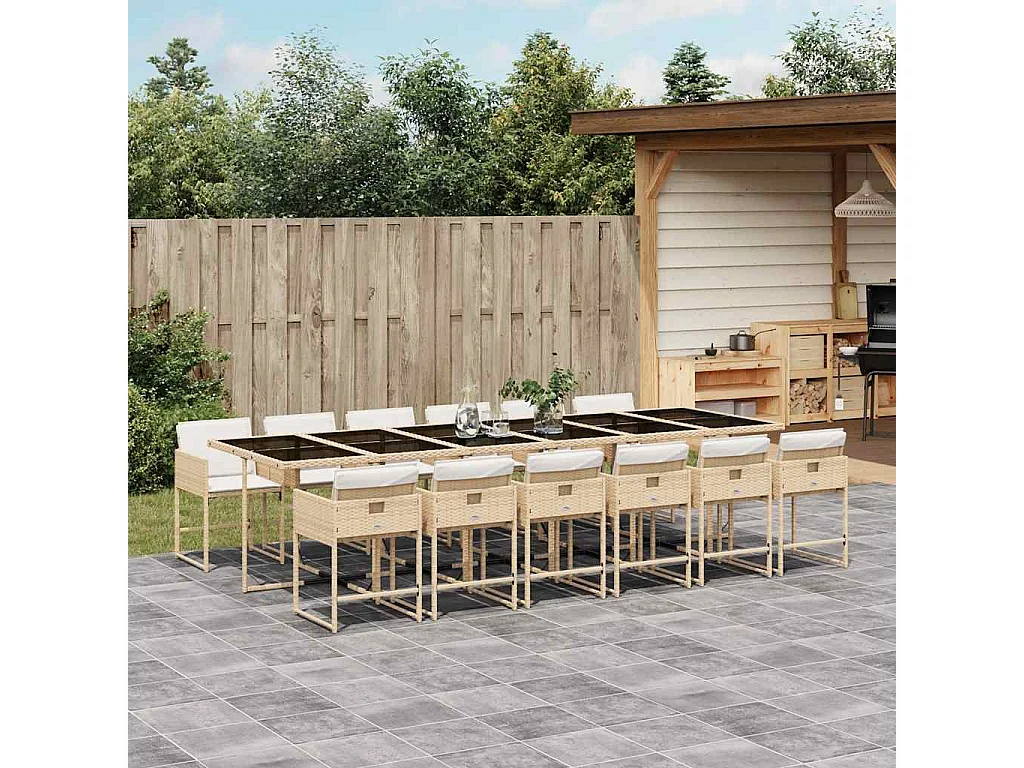 Ensemble à manger de jardin et coussins 13 pcs beige
