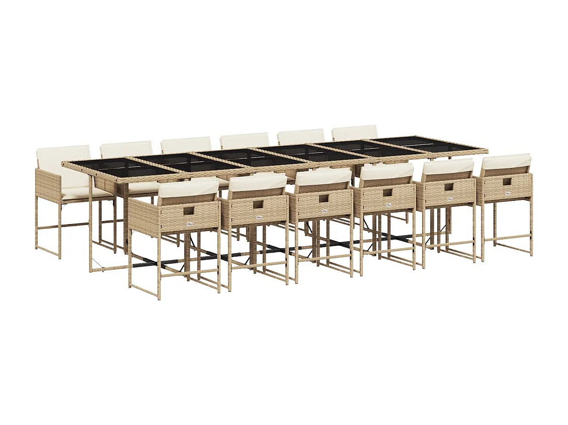 Ensemble à manger de jardin et coussins 13 pcs beige