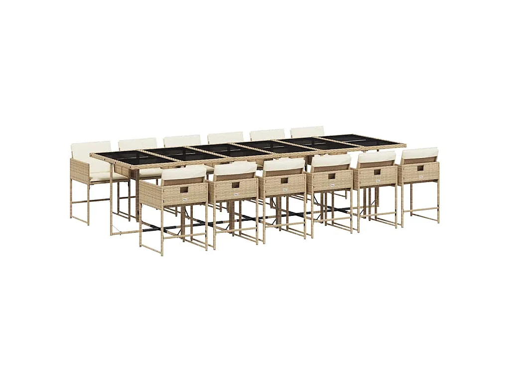 Ensemble à manger de jardin et coussins 13 pcs beige