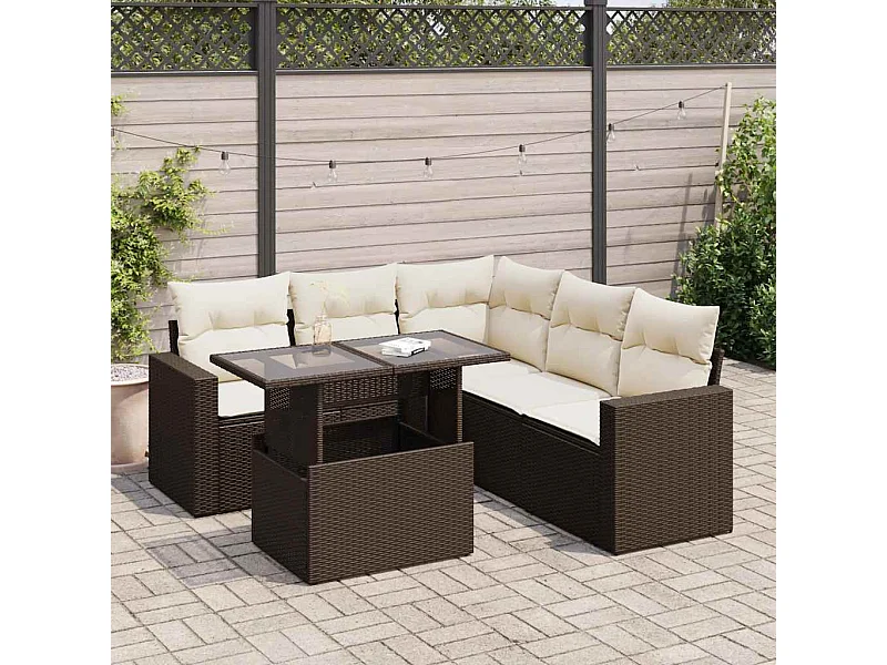 Set Divano da Giardino 6 pz con Cuscini Marrone in Polyrattan