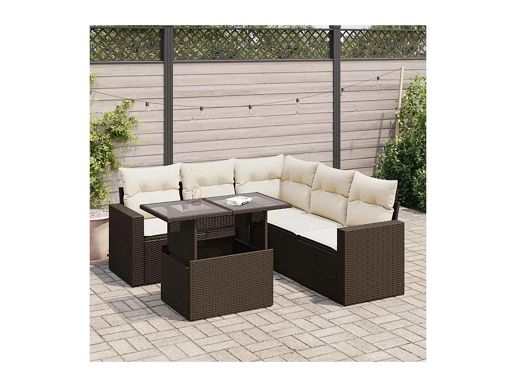 6-delige Loungeset met kussens poly rattan bruin