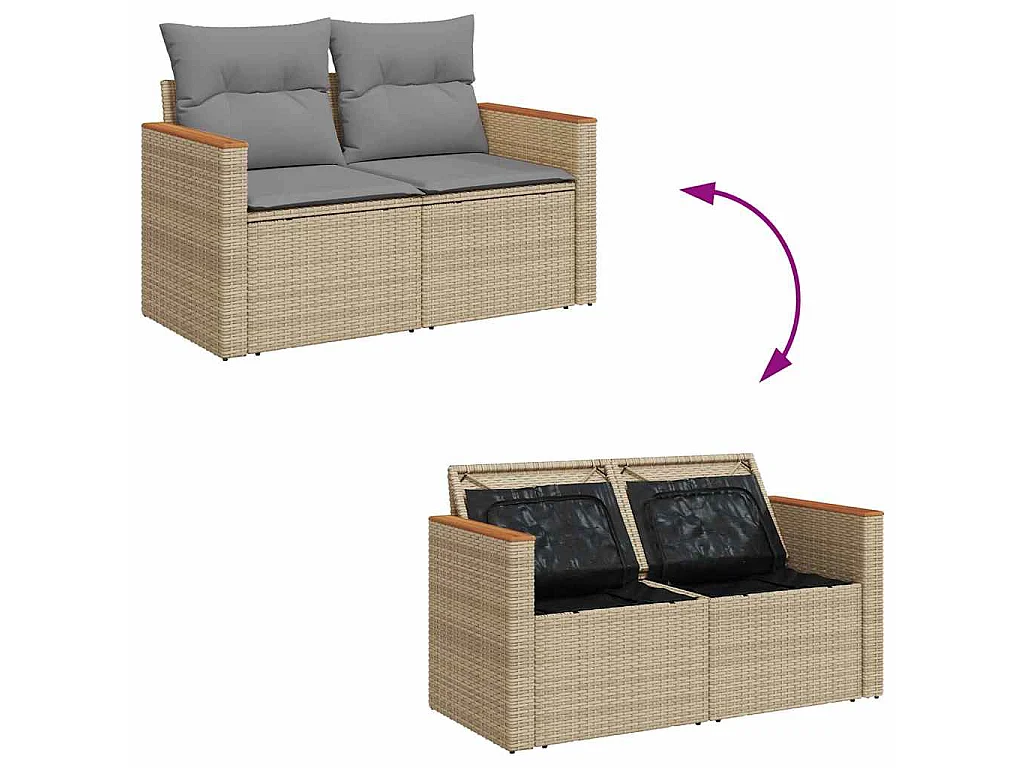 Set sofás jardín y cojines 9 pzas ratán sintético acacia beige