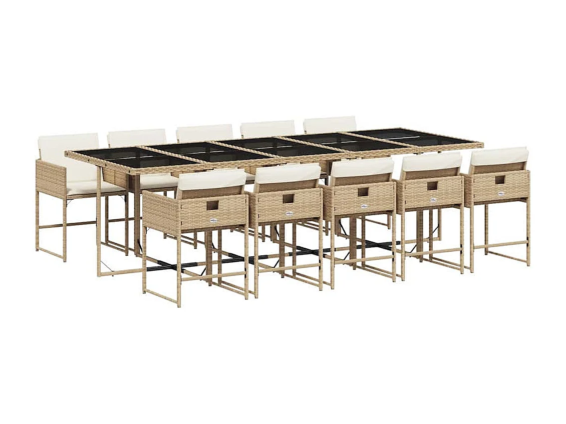 Ensemble à manger de jardin et coussins 11 pcs beige poly rotin