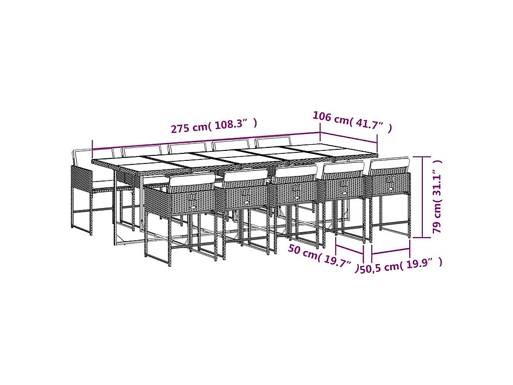 Ensemble à manger de jardin et coussins 11 pcs beige poly rotin