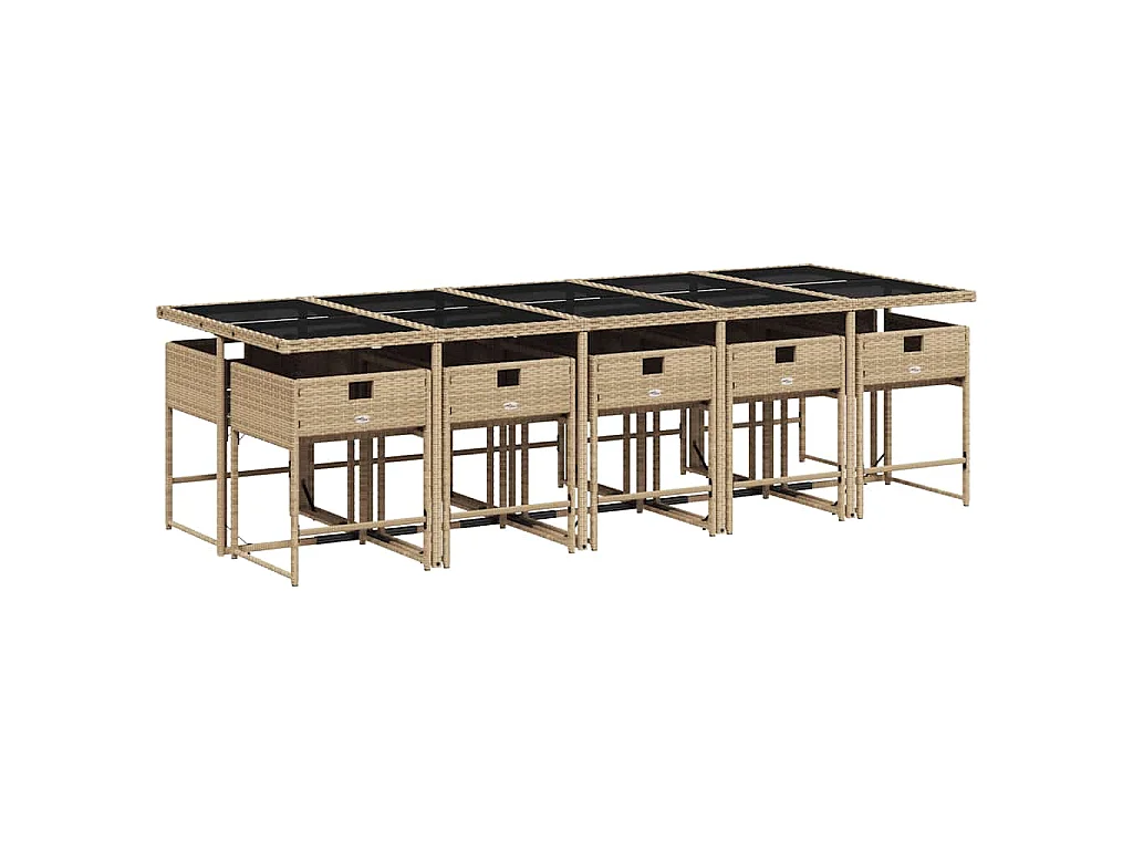 Ensemble à manger de jardin et coussins 11 pcs beige poly rotin