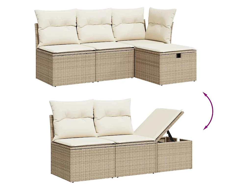 Set Divani da Giardino 7 pz con Cuscini Beige in Polyrattan