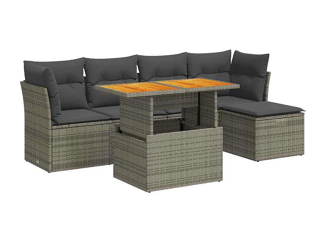 Salon de jardin 6 pcs avec coussins gris résine tressée