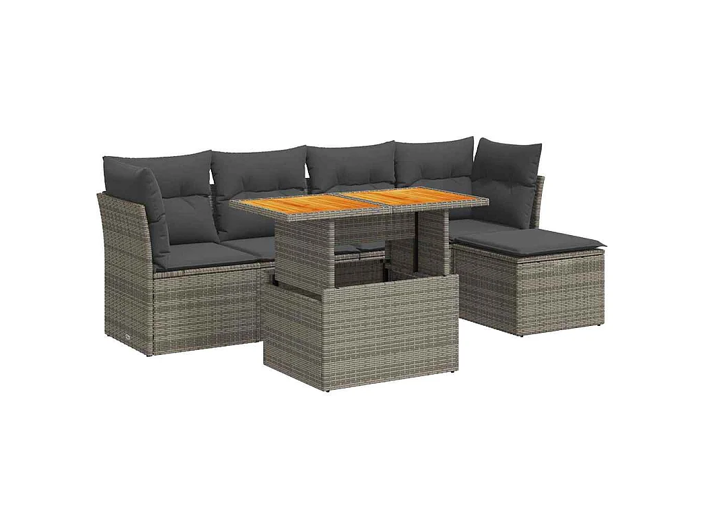 Set Divano da Giardino 6 pz con Cuscini Grigio in Polyrattan
