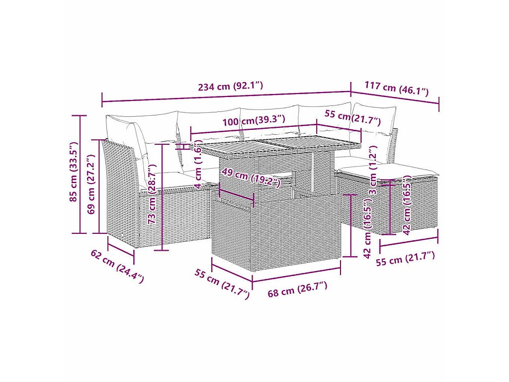 Set Divano da Giardino 6 pz con Cuscini Grigio in Polyrattan