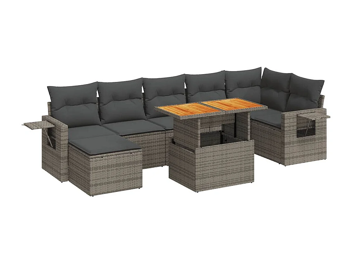 Set Divano da Giardino 8 pz con Cuscini Grigio in Polyrattan